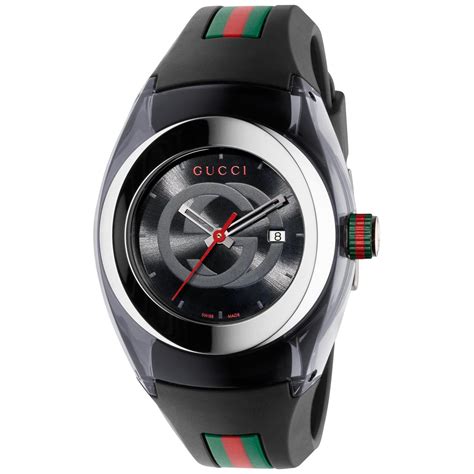 Gucci Sync Unisex Swiss Black Striped Rubber Strap Watch 